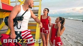 Lifeguards MacKenzie Mace & Kylie Rocket Convince Their Co-worker JMac To Fuck Them Both