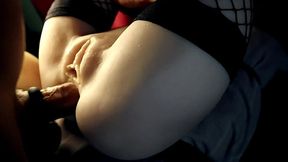 A stunning beauty in stockings reveals her allure to a massive erection