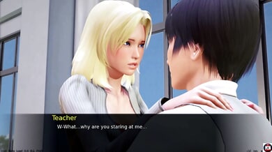 Blonde woman caught in a passionate 3D anime encounter in public