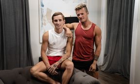 Steamy blokes share mind-blowing ass sex on a chair