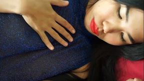 Asianspandexsluts - Niko is extremely that she have to use both of her hands in masturbating in her Glittered Blue Leotard and Tan Pantyhose