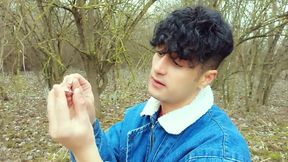 Twink Wanks with Penis Plug Outdoor - Cum Leaking with Urethral Ball Inside