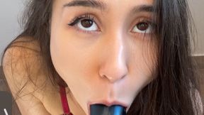 Black dildo blowjob