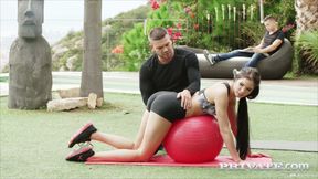 Fitness workout with Lovenia Lux ends with hot DP fuck