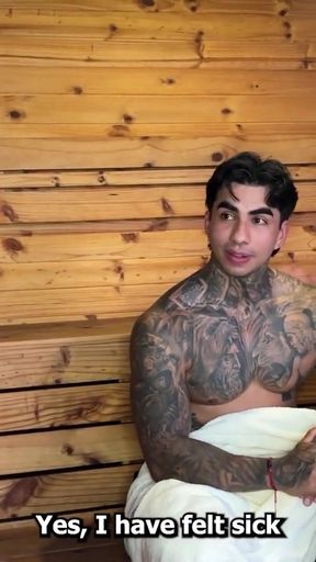 My neighbor leaves me alone with her boyfriend and we end up fucking in the sauna   Clip 1