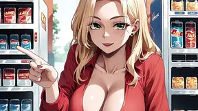 Anime goddess vending machine gives a kinky show with big tits and round curves