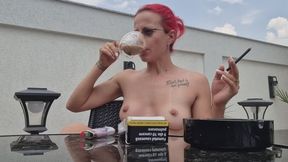 CHAIN SMOKING OUTDOORS – UNCONTROLLABLE COUGHING FIT & THICK BROWN PHLEGM SPIT ON MY BOOBS