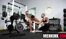Bound hairy Shay Stone edged by two doms Sebastian Keys and David