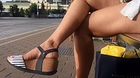 Candid Feet At The Bus Stop