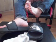 White socks, sandals and jeans