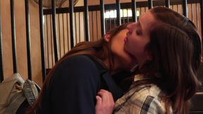 Horny lesbians eat pussy in the barn