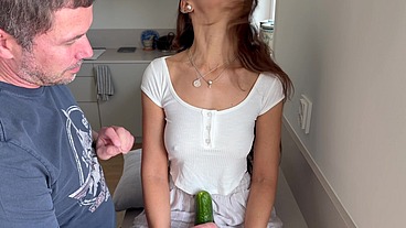 Angelina Has Multiple Orgasms While Getting Filled by a Huge Cucumber.
