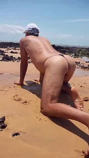 Ladysilva crossdresser showing off her hot ass on the beach in panties