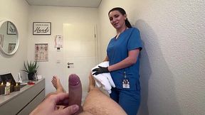 Brunette masseuse blew her client and rode his dick, after seeing him masturbating POV