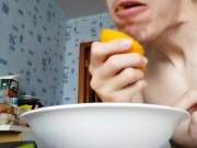 I eat orange very appetizingly