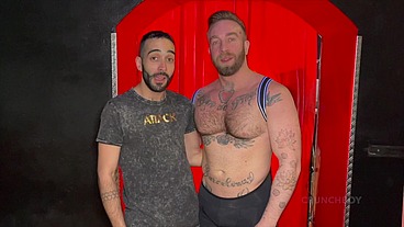 SPanish boy fucking bareback in backroom in fetish outfits