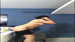 Lustful barely legal strips and dances seductively for lover while using a vibrator