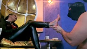 Stina Stone Femdom Feetworship Barefeet Licking Foot Gagging by German Mistress in Leather Gloves Full Version