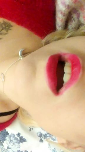 Home gentle striptease in a red dress and masturbation with orgasm. Close-up