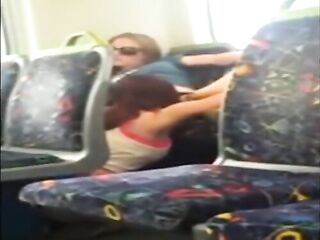 Amateur lesbians having fun on a bus