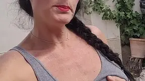 Naughty mom pays gardener with a deepthroat and cum on her face
