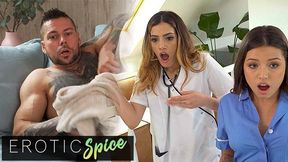 Two Nurses Catch Hunky Guy Naked And Masturbating Furiously With Camila Palmer, Penelope Cross And Angelo Godshack