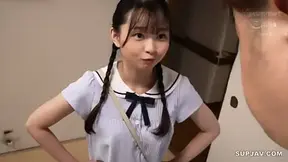 Step-sister Akari plays with nipples during visit