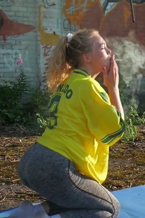 Seductive Russian Babe Smoking Cigarette Outdoor Setting
