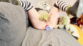 Stroking My Uncut Curved Cock And Playing With A Bad Dragon Dildo In A Tiger Fursuit