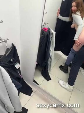 Horny slut get facial after hard sex in public changing room