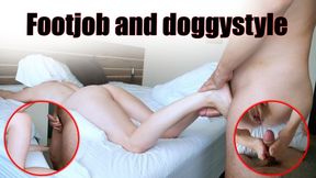 Fucked a big-assed milf doggy style, but before that she gave a great footjob