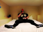 FootballPup pawing in hotel - squirting on Nike Flightposite