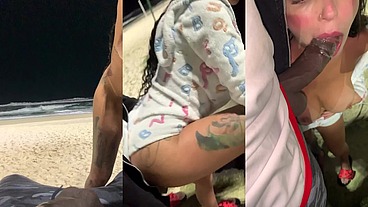 Fodendo gostoso na praia com negão dotado e ainda todo leitinho