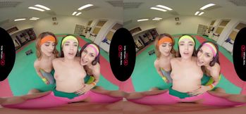 Yoga fun - Latina babes in POV VR workout hardcore with cumshot