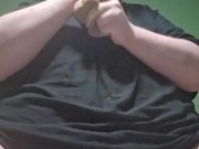 Fat male in chastity sucking a dildo and drooling like a waterfall