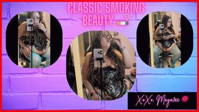 Classic Smoking BBW Goddess in Blue Corset Fishnet and Satin Pumps chain-smoking - cigarette holder | 4K