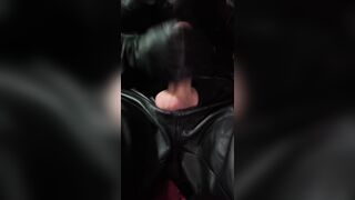 Masculine Leather mittens onanism