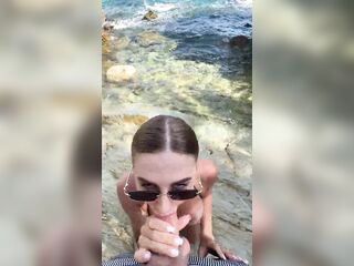 Most excellent fellatio with cum on face and titties from a stranger on the beach