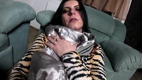 smoking fetish and bomber jacket destruction. glossy nylon jumpsuit tease and dirty masturbation