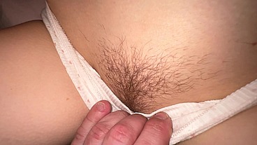 HAIRY TEEN IN DOLL PANTIES: My stepfather likes to look at the panties he gave me under the blanket at night and sometimes tries to sniff them until he cums on them