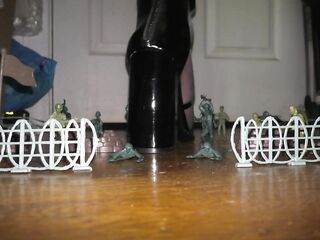 Massive Crossdresser in Ebony Patent Bebe Sandals vs the Army (teaser)