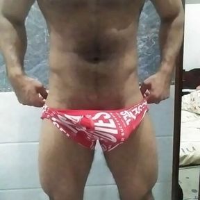 Big hunk stripping and showing his meat