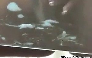 Cute shemale masturbates and orgasms