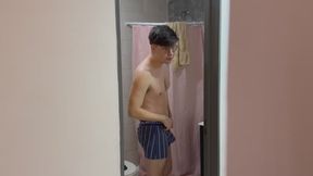 Bathroom Voyeur: Twink Undressing, Touching Himself, and Teasing