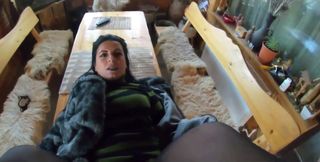 Elegant Fur-coated Slut Fucked on a Wooden Table and Covered in Cum Twice