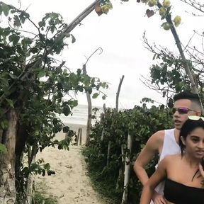 Slut girlfriend sucking my dick on the beach