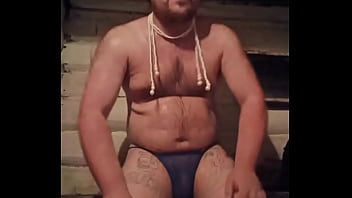 The Russian gay man red his ass for fucking and even put on a new thong and beads, but his lover did not come.So he decided to record a video for him)))
