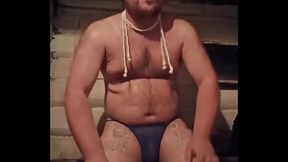 The Russian gay man red his ass for fucking and even put on a new thong and beads, but his lover did not come.So he decided to record a video for him)))