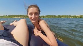 Sex on an inflatable raft is perfect when getting a ride from a blonde beauty