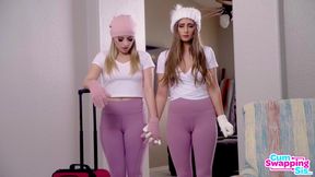 Lovely babes share a huge cock and treat it with an amazing double blowjob